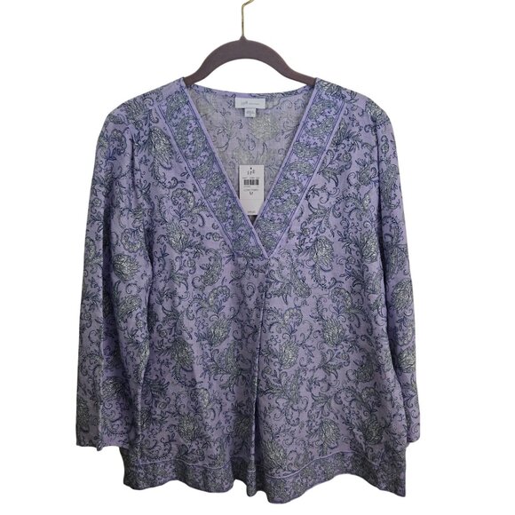 J. Jill Love Linen NWT Linen Border Printed Popover Lilac Paisley Size M - Picture 2 of 11
